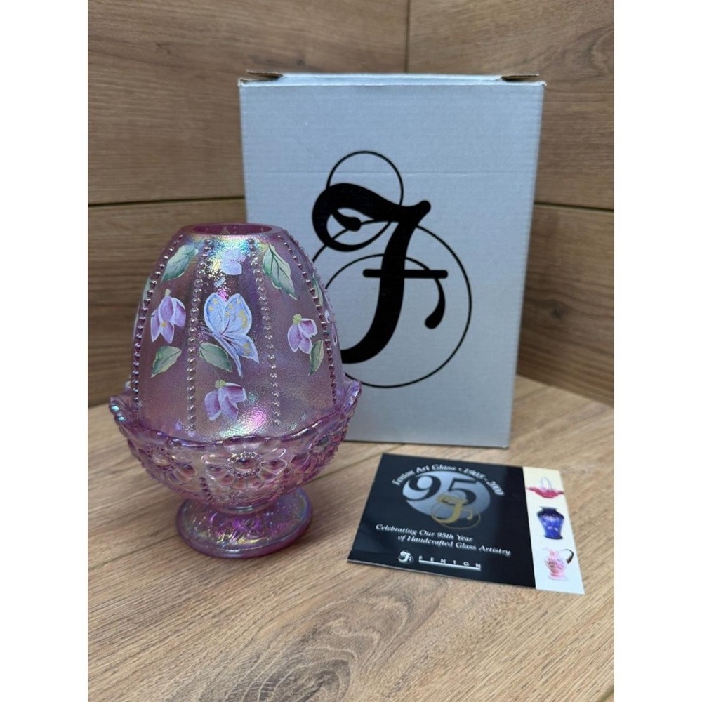 Fenton Iridescent Pink Floral Carnival Glass Vase